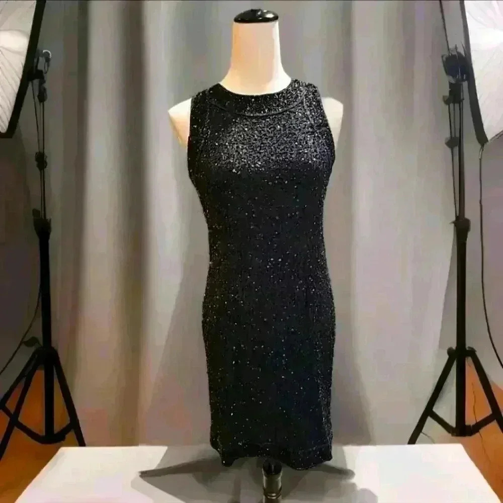 823. Krishma beaded black sleeveless dress Medium (G2) - Picture 3 of 6